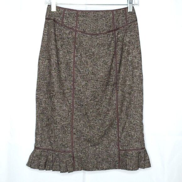 Nanette Lepore Dresses & Skirts - Nanette Lepore Straight Skirt 2 XS Brown Tweed Yoke Waist Pleated Hem Academia